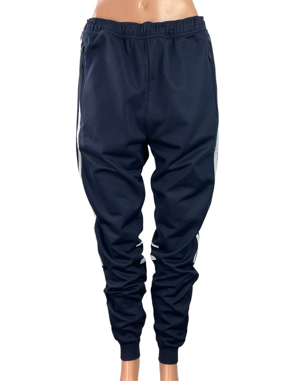 Adidas Workout Essentials All Set 3 Stripes Blue Knit Tapered Leg Track Pants M